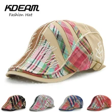 Богемные стильные клетчатые береты Кепки хлопок мужские уличные дышащие женские шляпы, шляпа от солнца плоские регулируемые кепки s для вечерние KDEAM 98421