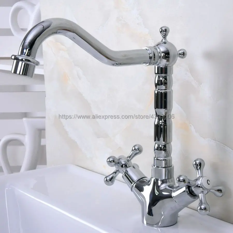 

Swivel Bathroom Kitchen Faucet Chrome Two Handle Hot Cold Sink Mixer Tap Bnf919