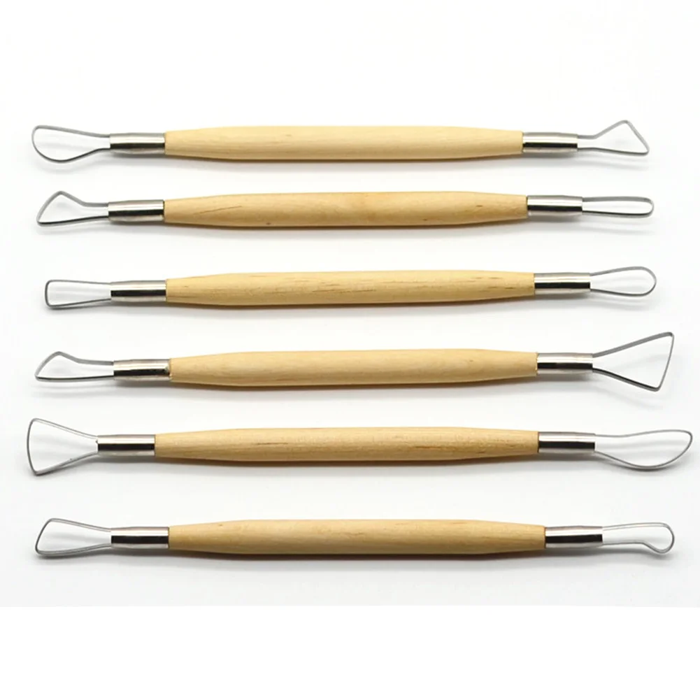 6pcs DIY Wooden Handle Durable Clay Tools Stainless Steel Double-Headed Shaping Spatula | Дом и сад
