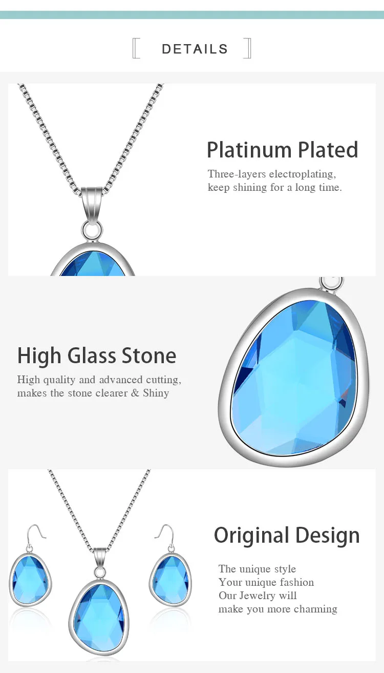 Mytys прозрачный Океанский синий ювелирный набор для женщин Модный Большой Стеклянный каменный кулон ожерелье серьги CN517