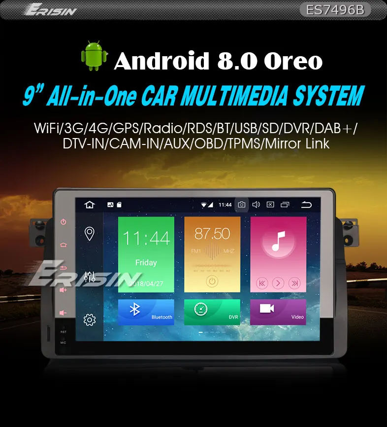 Flash Deal Erisin ES7496B 9" Android 8.0 Car DAB+ GPS Navi BT OBD 4G TPMS DTV-IN for BMW 3er E46 Rover75 MG ZT 0