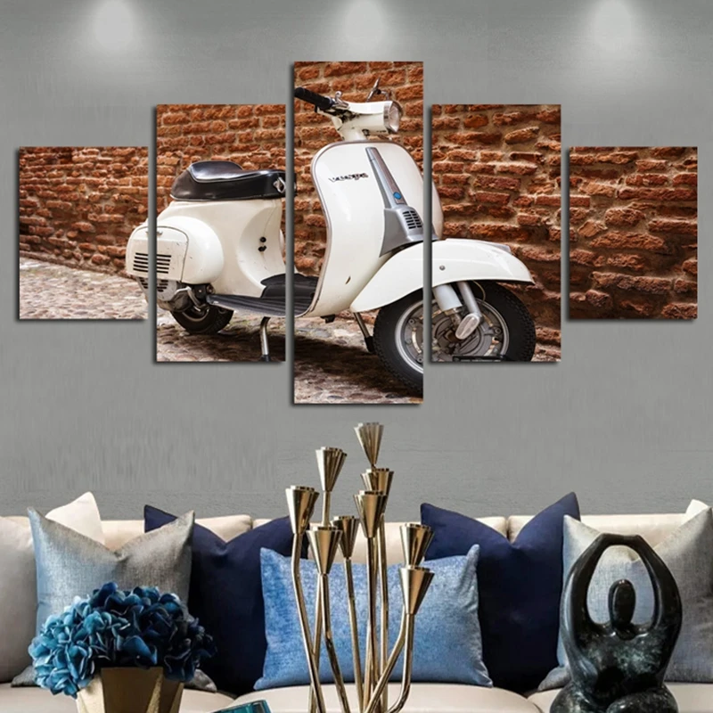 Painting-Modern-Home-Decor-Canvas-Poster-Living-Room-Modular-Frame-5-Pieces-White-Electric-Motorcycle-Wall (2)