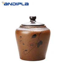 Винтаж измененная обжиганием в печи грубая Керамическая пиала банок ручная роспись креативный Чай Caddy хранения чайная канистра бутылки для пряностей Еда запечатанные банки
