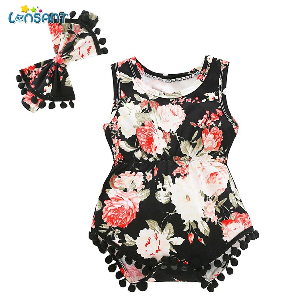 

LONSANT Floral Girls Bodysuits Kids Baby Girls Clothes Floral Summer Jumpsuit Sunsuit One-Piece Children Clothing 0-18M N30