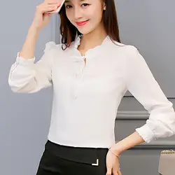 2019 Женская одежда Женская блузка с длинным рукавом V образным вырезом Мода белый красный розовый синий лето осень женский корейский топы
