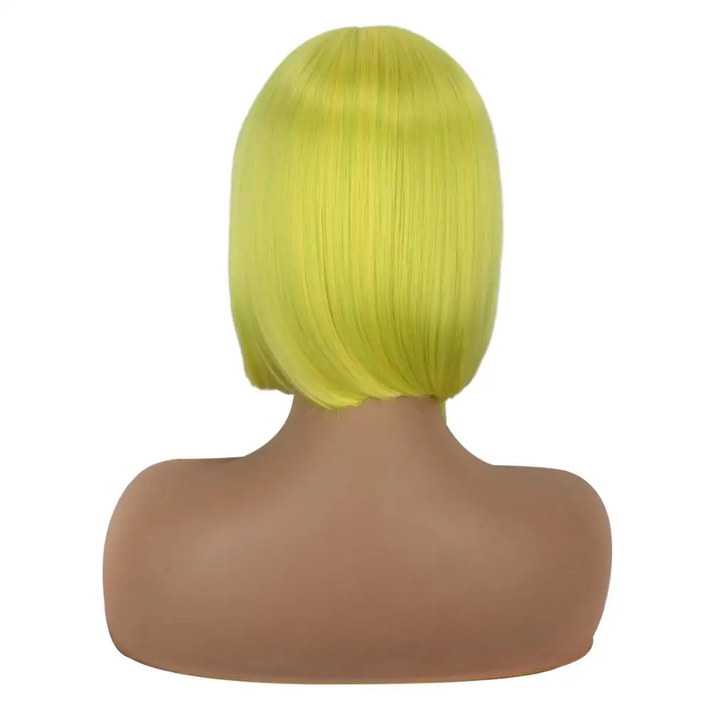 Xtrend Short Wig Perruque Wigs With Bangs For Black Women Peruca Synthetic Black Pink Grey Straight Hair Bob Style Pelucas - Цвет: Yellow