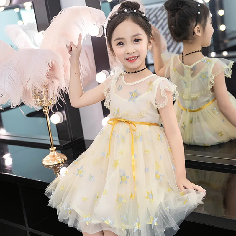 

Lace Dresses for Girls O-neck Star Dresses Children Clothing Sleeveless Baby Kids Clothes for 2019 Fashion
