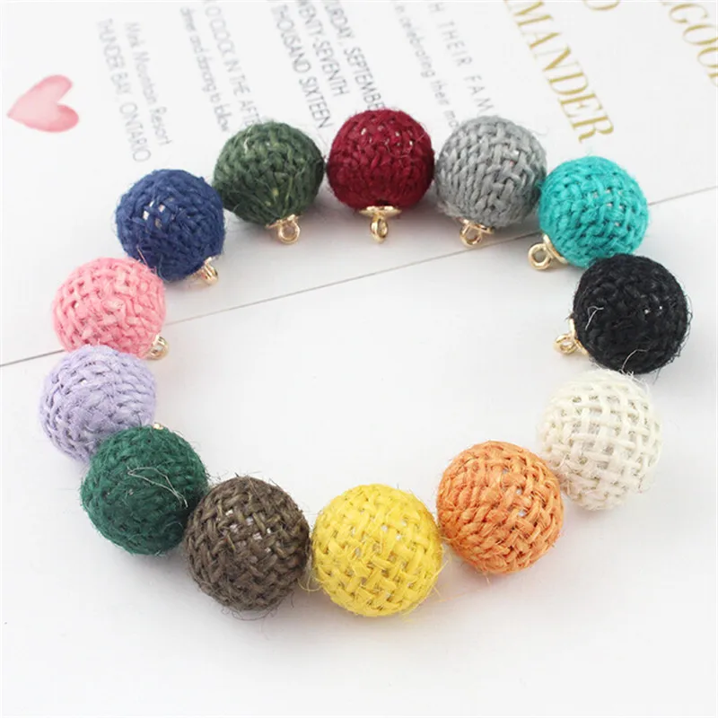 

10pcs/lot 14mm weave yarn cloth Covered Round Ball Beads Small Charms Pendant For DIY Earrings Necklace Bracelet Jewelry Making