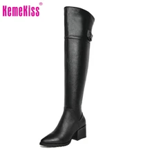 Real Genuine Leather Women Over Knee Boots Fashion High Heel Fur Inside Boot Lady Zip Knight Botas Pointed Toe Shoes Size 33-40