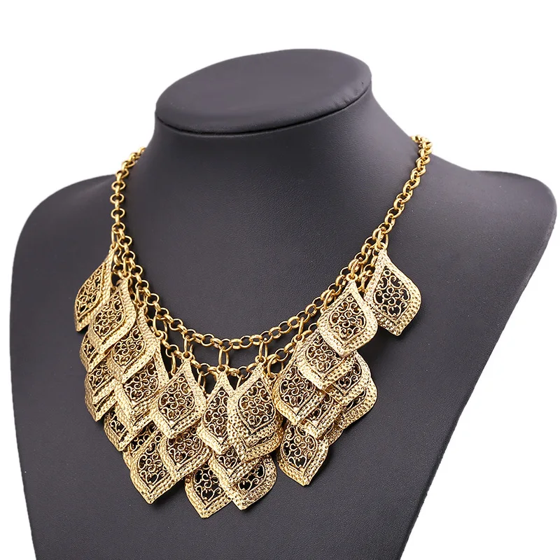 LZHLQ 2020 Multi-layer Hollow Leaf Statement Choker Necklace Collar Maxi Shell Necklaces Women Chain Collier Female Fine Jewelry | Украшения