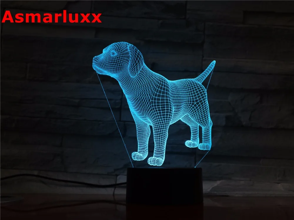 Милый щенок собаки 3D Оптические иллюзии Таблица Light Настроение лампы сенсорный пульт Управление 7 цветов дома свет детей подарок