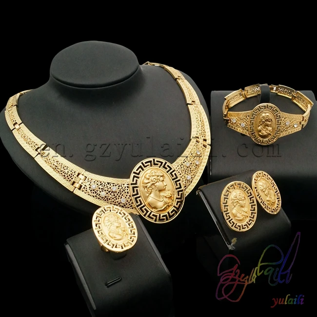 Yulaili Beautiful New Decorousness Fashion Elizabeth Elegant Beauty Avatar Coin design Italian Golden Oval Jewelry Sets