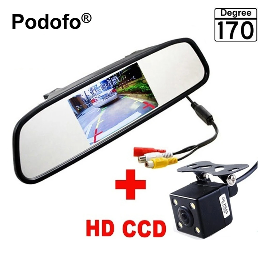 Podofo Mini 4.3″ Car Rear View Mirror with Camera Navigation Lights Reversing Camera Parking with Camera Parktronic Car-styling