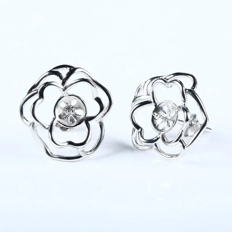 

925 Sterling Silver Stud Earrings for 7-10mm Pearl Semi Mount Women Earrings Trendy Fine Jewelry Setting DIY Stone fit Amber