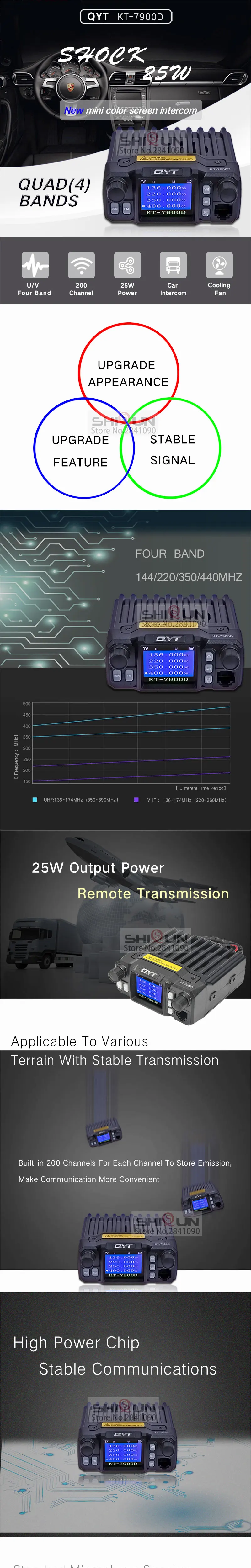 25 Вт QYT KT-7900D мини любитель мобильное радио приемопередатчик Quad Band 144/220/350/440 МГц 25 Вт Ham Автомобильная радиоантенна 10 км иди и болтай Walkie Talkie “иди и 10 км