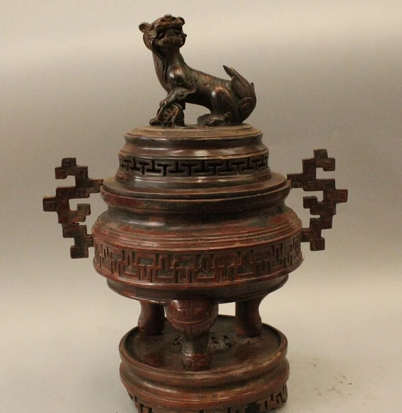 

wholesale factory 13" China Dyansty Palace Bronze 3 Foot Lion Foo Dog Round Incense Burner Censer