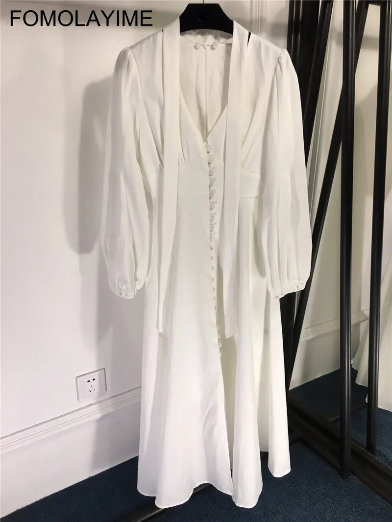 FOMOLAYIME новые весенние платья Vestidos женские модные сексуальные платья с глубоким v-образным вырезом белое платье Robe Femme