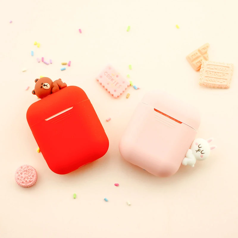 

airpods cover shockproof for Apple Bluetooth Earphone Charging Brown bear Bunny Cony Ultra Thin soft Case cute Protective Skin
