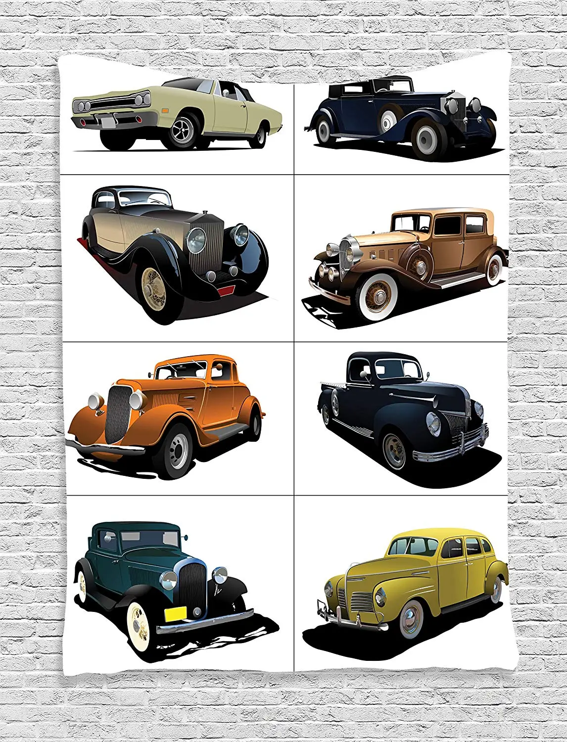 Cars Tapestry Rare Fifties Vintage Cars with Closed Roof Tops Original
