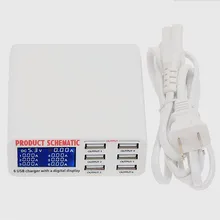 USB Portátil Carregador Multi Porta USB Carregador Rápido 6 Tomada USB Porta Carregador Rápido com Display LCD para Celular Inteligente telefone