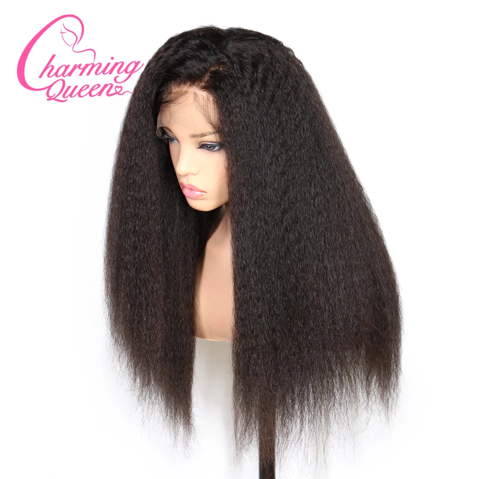 

Charming Queen Lace Front Human Hair Wigs For Black Women Kinky Straight Pre Plucked Brazilian Remy Hair Lace Wig With Baby Hair