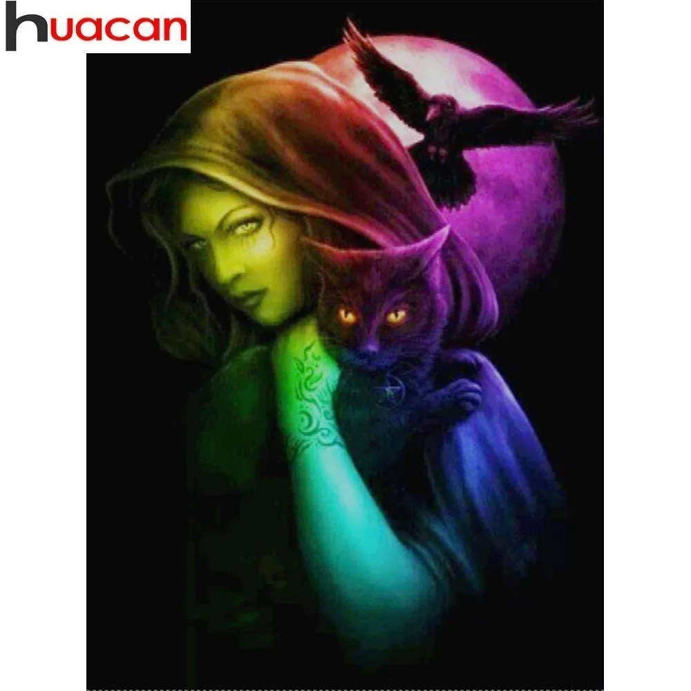 

HUACAN Full Drill Diamond Painting Portrait Mosaic Diamond Embroidery Cat DIY Round Picture Of Rhinestones Decor Home