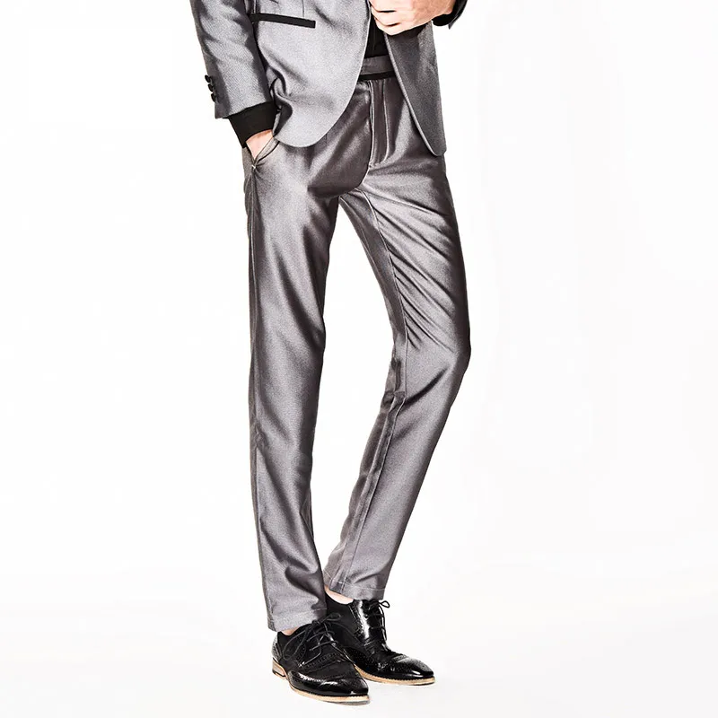 Wedding Groom Formal Suit Pants Men Autumn Grey Super Slim Young Man
