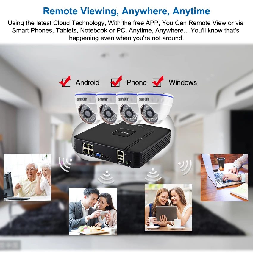 Система видеонаблюдения Smar Home 4 канала 1080P POE 48 В NVR 2 МП 20 кадров/с|Система