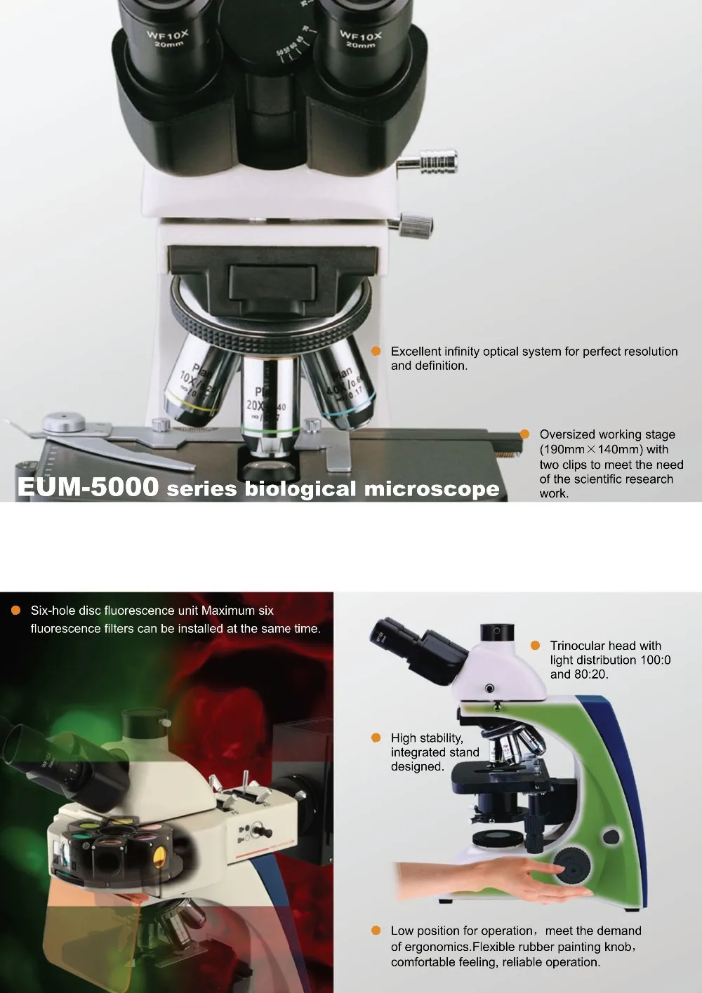 Тринокулярный LED флуоресценции микроскоп EUM-5000FLED со светодиодной возбуждения флуоресценции