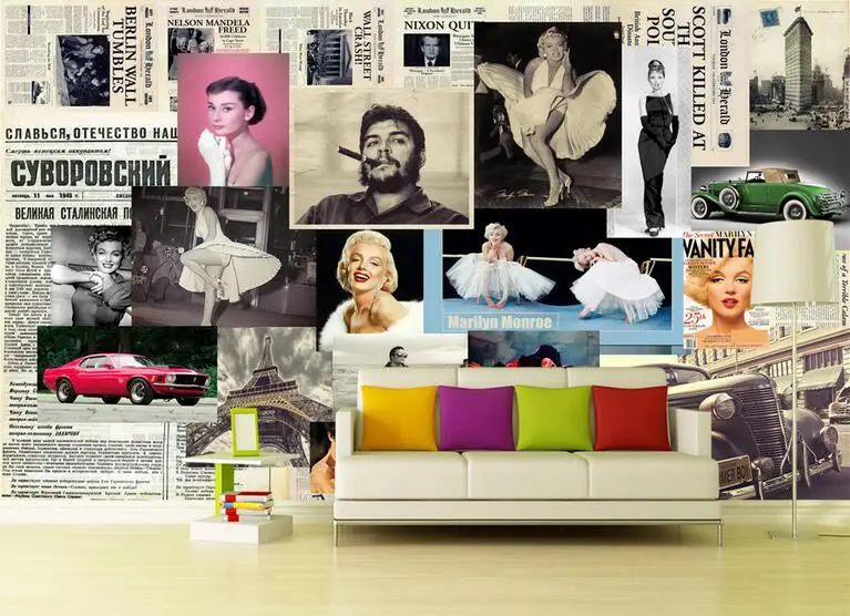 Европейский ретро газетный фон Мэрилин Монро фото большие Настенные обои гостиная спальня ТВ фон 3d обои