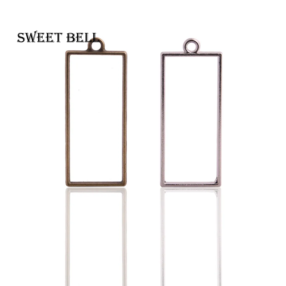 

20pcs 20*49mm Alloy jewelry setting accessories rectangle hollow glue blank pendant tray bezel charms DIY Handmade Craft 12C43