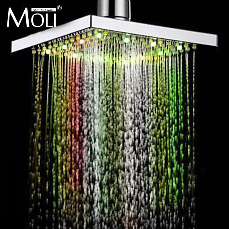 

7 color led shower head led rain shower head square ABS light changing led shower temperature sensor