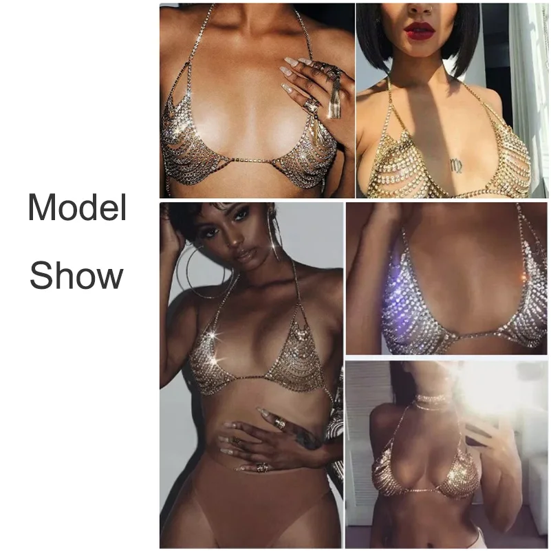 Baratos StoneFans Collar para sujetador 3 colores Cadena de diamantes de imitación joyería ahueca hacia fuera nueva cadena de oro cristal collar Bikini para regalo de San Valentín