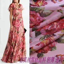 Новая летняя Цветочная шифоновая ткань с принтом роз, одежда, ткань ручной работы, платье, рубашка, ткань высокого качества, ткань с принтом