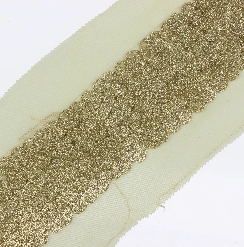 Gold Sequin Net African Lace Ribbon Applique Tape Trimming for DIY