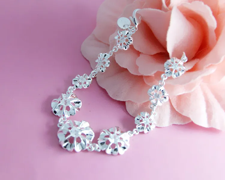 Женский браслет из серебра с цветами 20 см|bracelet bracelet|female braceletbracelets for women silver |