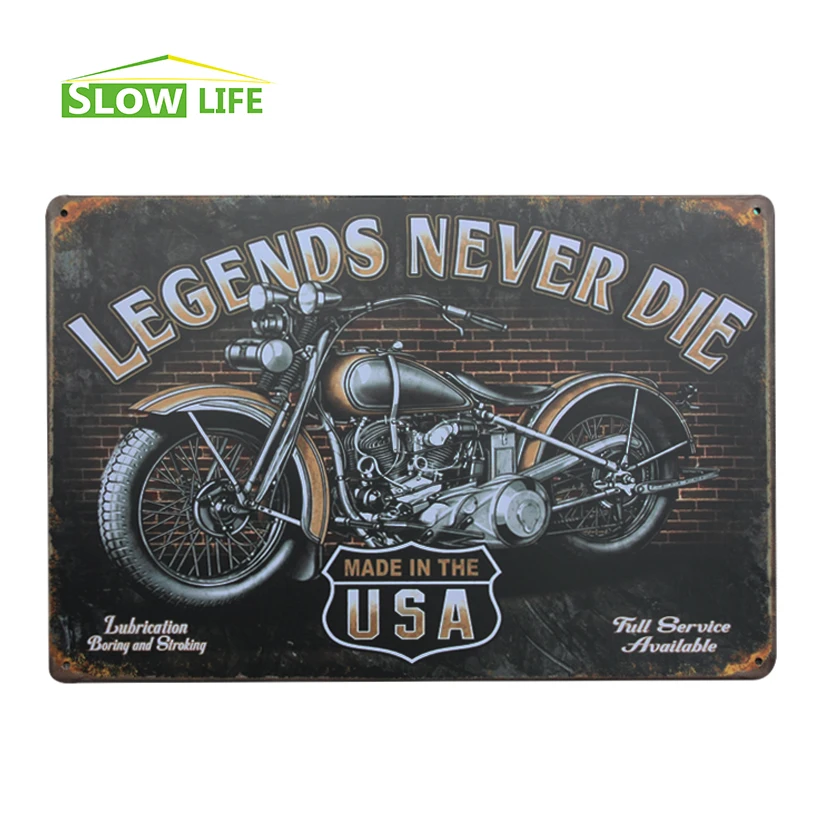 

LEGENDS NEVER DIE Motorcyle Retro Vintage Tin Sign 8"x12" Metal AD Sign Bar/Pub/Garage Wall Decor Tin Plaque Metal Art Poster