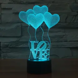 3D светодио дный ночник сердце шар с 7 цветов свет для украшения дома лампы удивительный визуализации Оптические иллюзии
