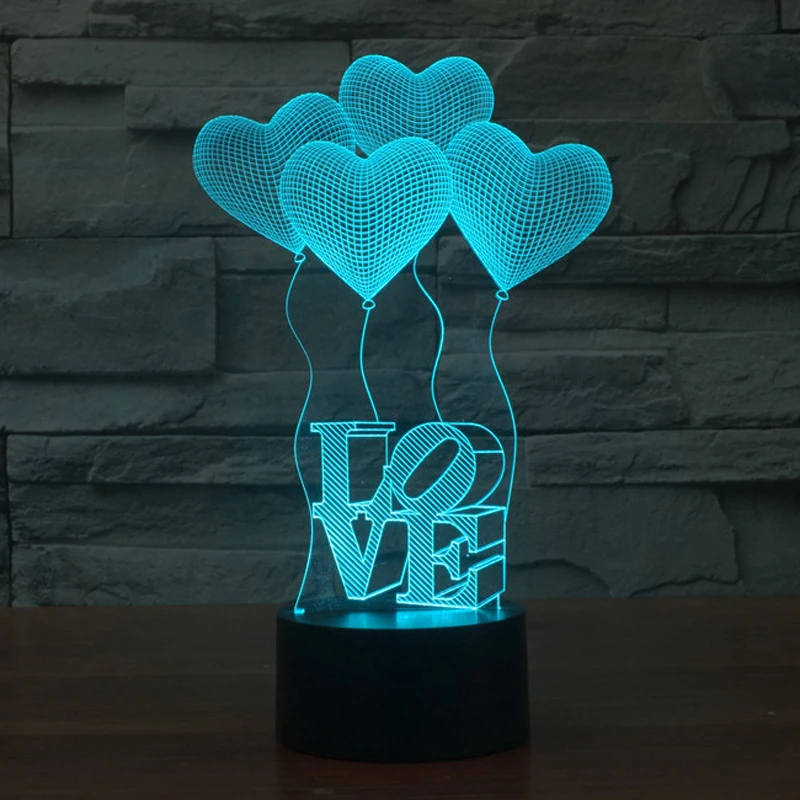 

3D LED Night Light Heart Balloon with 7 Colors Light for Home Decoration Lamp Amazing Visualization Optical Illusion