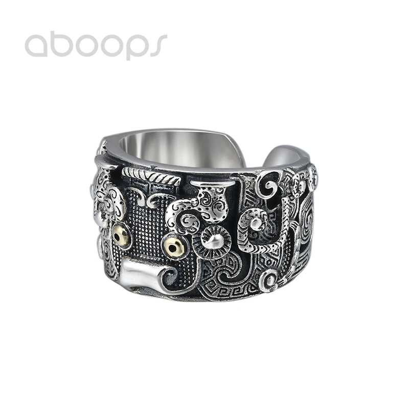 

Wide 925 Sterling Silver Chinese Mythical Creature TAOTIE Ring for Men Boys Adjustable Size 8-10.5 Free Shipping