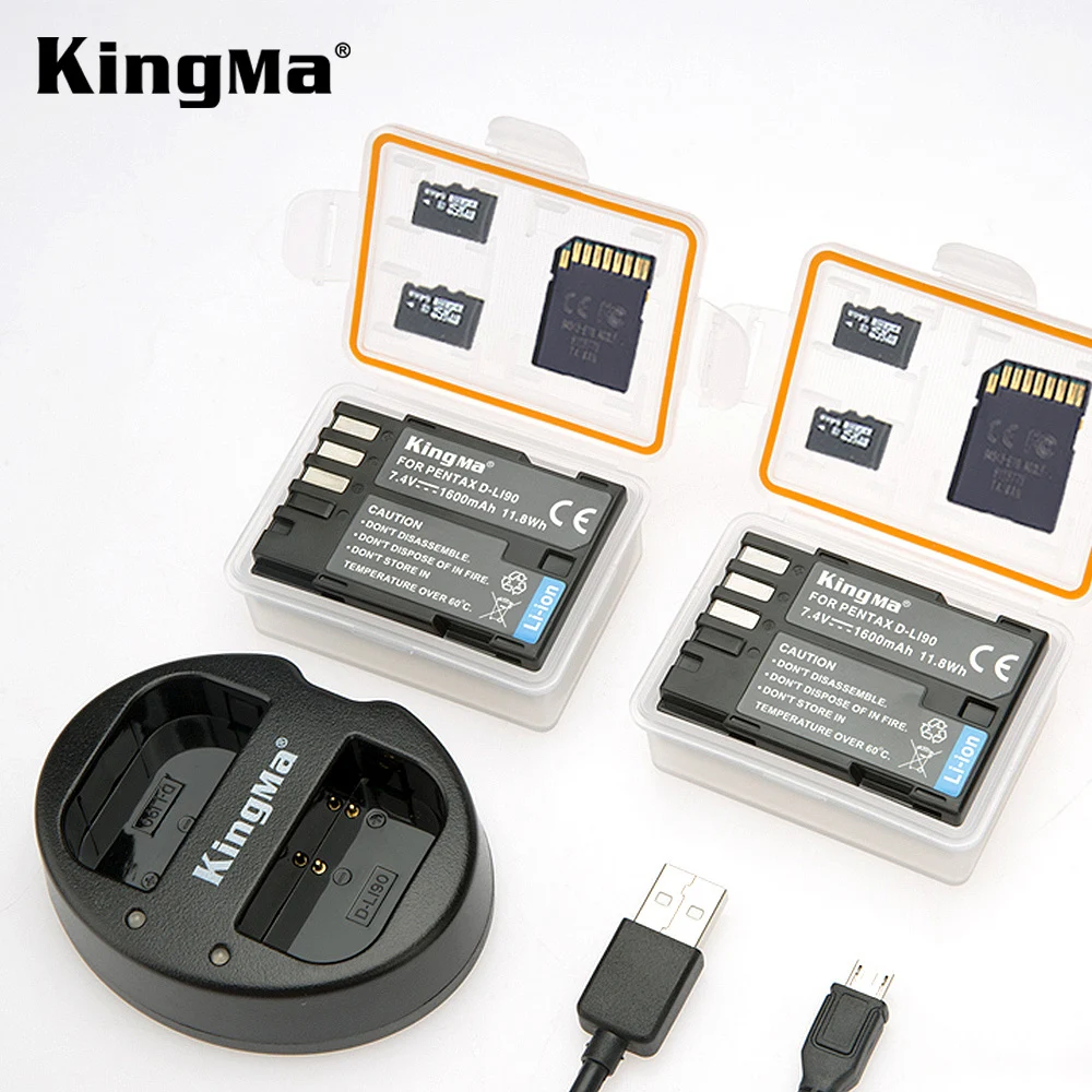 KingMa D-LI90 DLI90 D LI90 Батарея(2 шт) и зарядное устройство с двумя usb-портами для PENTAX K-7 K-7D K-5 K-5 II 645D K01 K-3 K-3 II 645Z L15