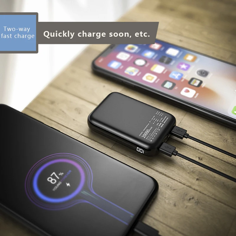 

20000mAh Mini Power Bank Tpye-C Intput Quick Charge Side Display Portable Charger Dual USB Fast Output 10000mAh Powerbank