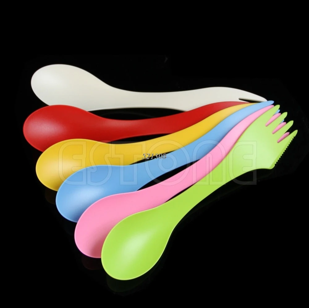 

One Set Of 6 PCS Spoon Fork Knife Camping Hiking Utensils Spork Combo Gadget Cutlery Travel Soup Table Spoon