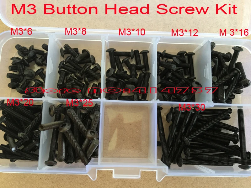 

160pcs/lot ISO7380 Grade10.9 M3 Button Head Screw Kit length M3 *6mm to M3*30mm