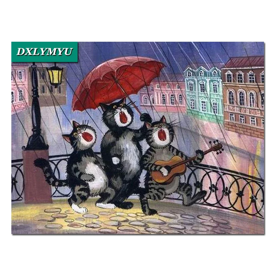 

cat Full Diamond Embroidery sale DIY Diamond Painting rain dancing in the cat Shaped Diamond mosaic Home Decoration Painting