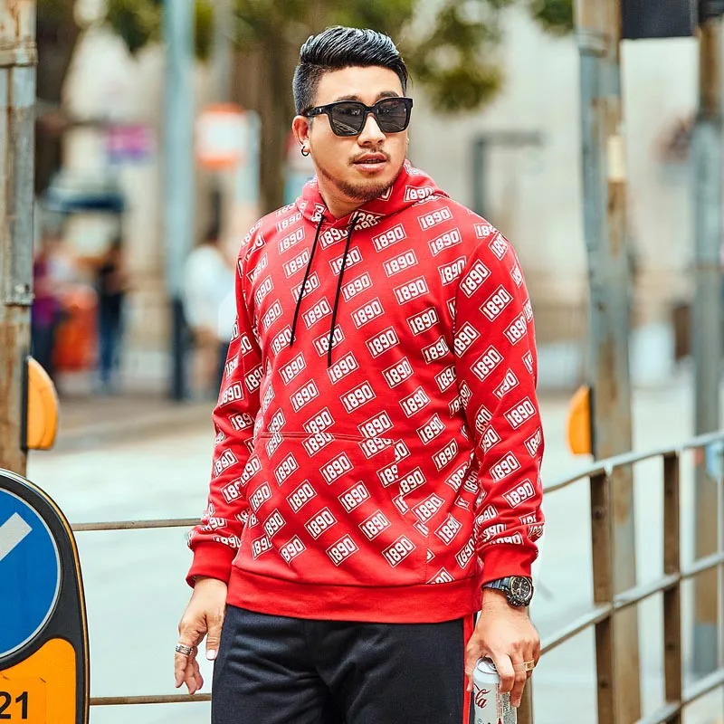 

New tide brand Large size Men's Casual Loose Sweatshirt Autumn and Winter Basic Digital Printing Long-sleeved Pullover