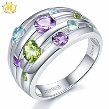 Hutang Engagement Ring Natural Peridot Amethyst Topaz Solid 925 Sterling Silver Colorful Gemstone Fine Fashion Stone