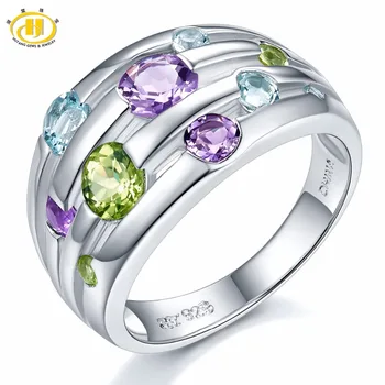 

Hutang Natural Gemstone Peridot Amethyst Blue Topaz Ring Solid 925 Sterling Silver Colorful Gemstones Fine Fashion Stone Jewelry