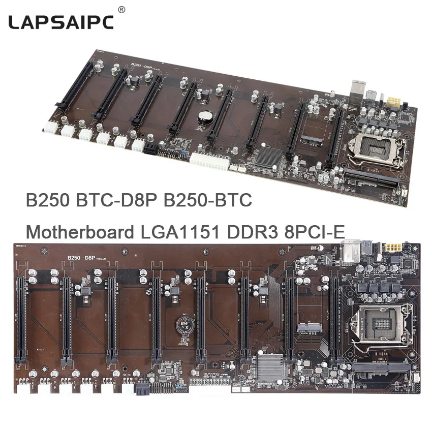 Lapsaipc B250 D8P D3 протестированная материнская плата LGA1151 DDR3 8PCI E слоты для майнера