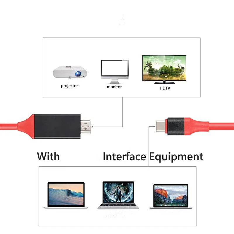 

YIKIXI Type C to HDMI Cable USB 3.1 to HDMI 4K Adapter Cables for MacBook Samsung Galaxy S9/S8/Note 9 Huawei USB-C HDMI 2M